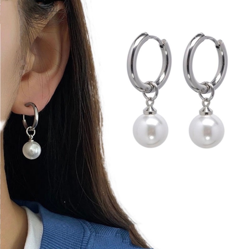 Khuyên tai xỏ hạt trai thép titan không gỉ kí hiệu chữ MISBHV phụ kiện thời trang xu hướng Hàn Quốc phong cách Unisex