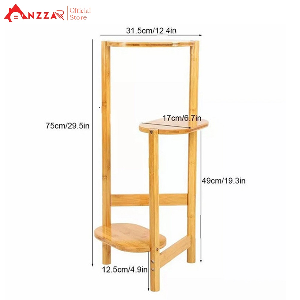 Kệ gỗ 3 tầng đỡ chậu cây, chậu hoa trang trí nhà cửa Anzzar