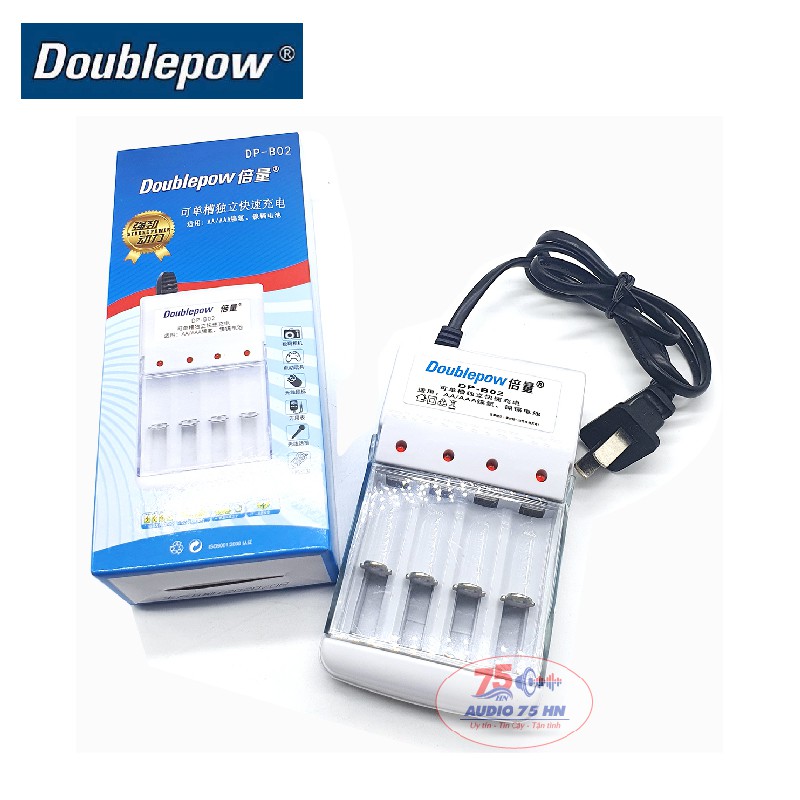 {Chính hãng} Bộ Sạc Pin Doublepow DP-B02 bán kèm 04 Pin Tiểu Sạc  Doublepow AA 1200mAh lắp MIC,máy đo huyết áp..