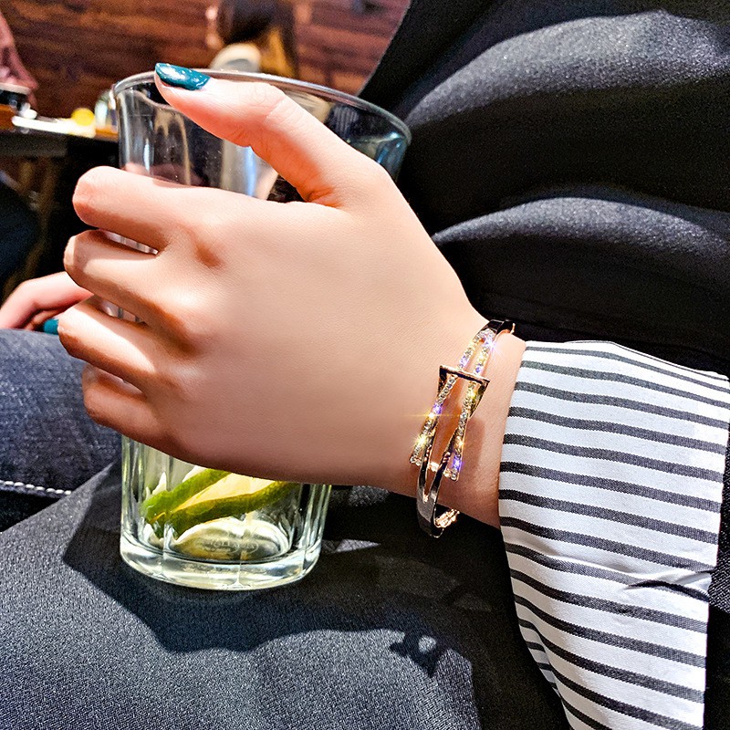 Vòng Tay Thép Titan Đính Đá Kim Cương Toàn Bộ Phong Cách Hàn Quốc Cho Nữ | BigBuy360 - bigbuy360.vn