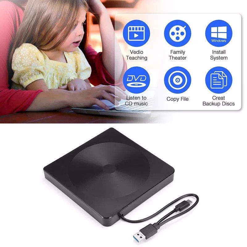 Ổ Đĩa DVD Ngoài USB 3.0 Loại C Ổ Đĩa DVD Cổng Kép Đầu Ghi Quang Di Động