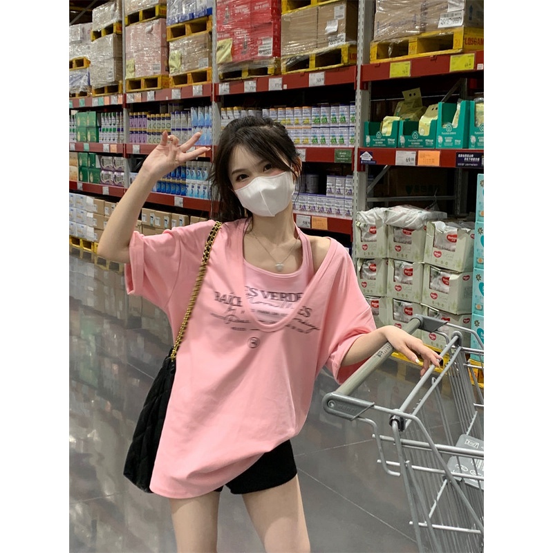 Jiashucheng Set Áo Thun Ngắn Tay Form Rộng Và Chân Váy Phong Cách Hàn Quốc Dành Cho Nữ