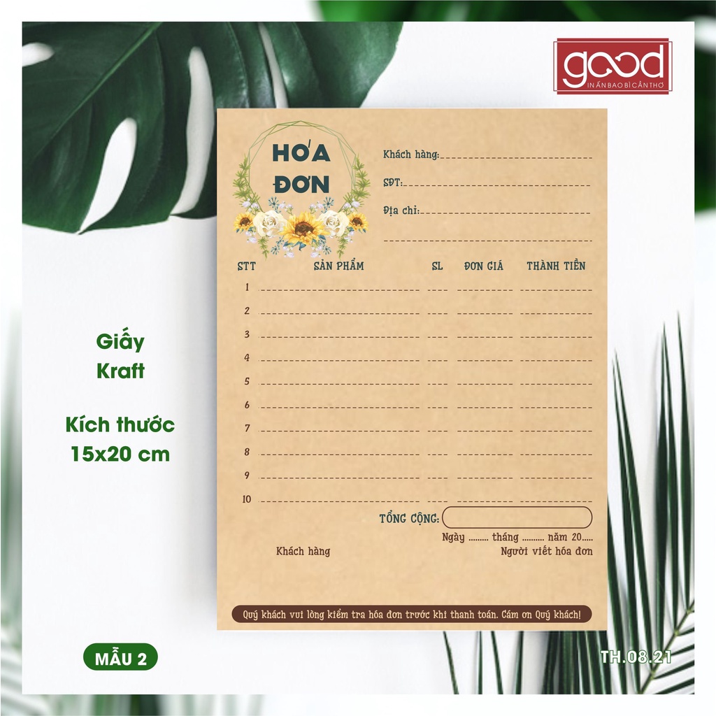 HÓA ĐƠN BÁN HÀNG SIÊU VINTAGE CHẤT LIỆU GIẤY KRAFT NÂU- SET 50 TỜ IN HOA TIẾT CÓ SẴN