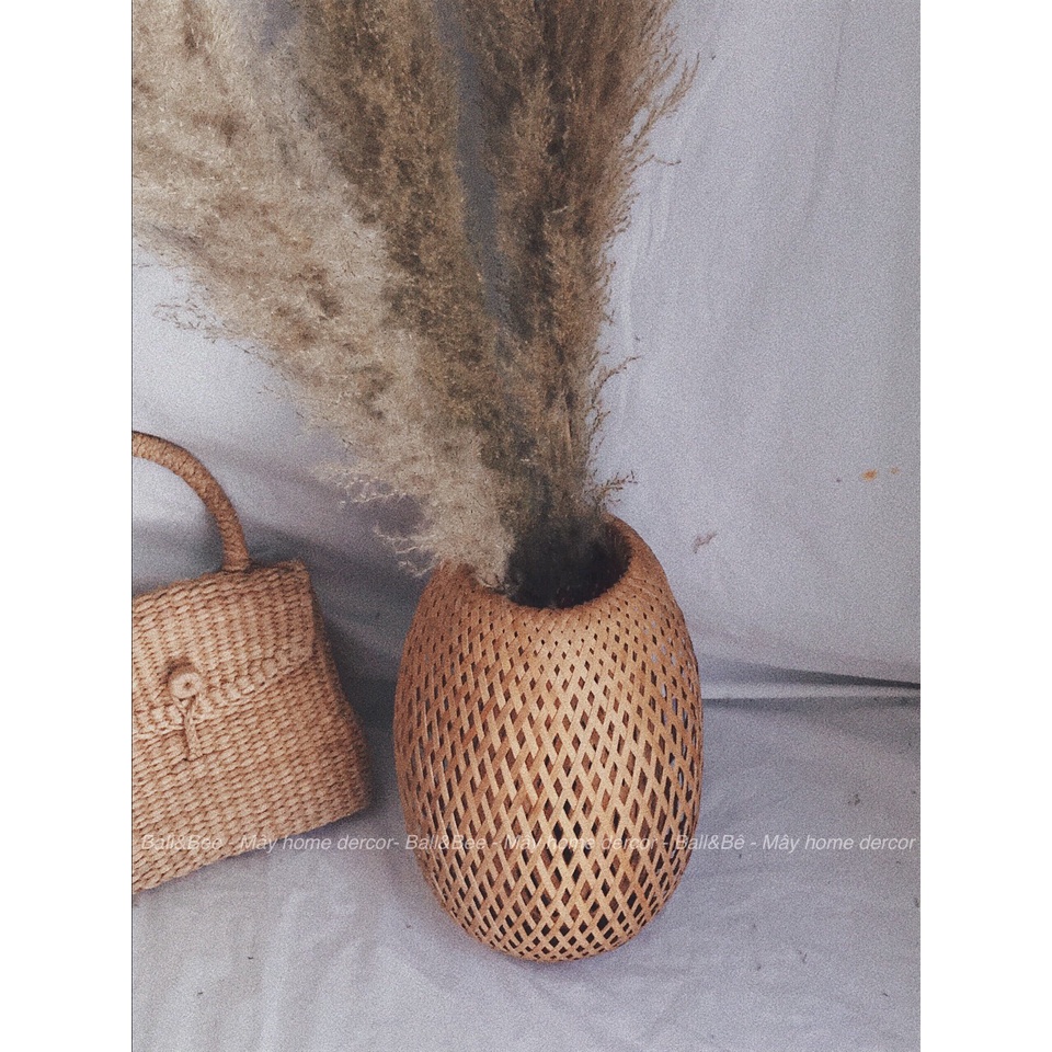 Bình Cắm Lau Bằng Tre Tự Nhiên Đan 2 Lớp Dùng Để Chụp Hình, Trang Trí Cửa Hàng, Quán ......