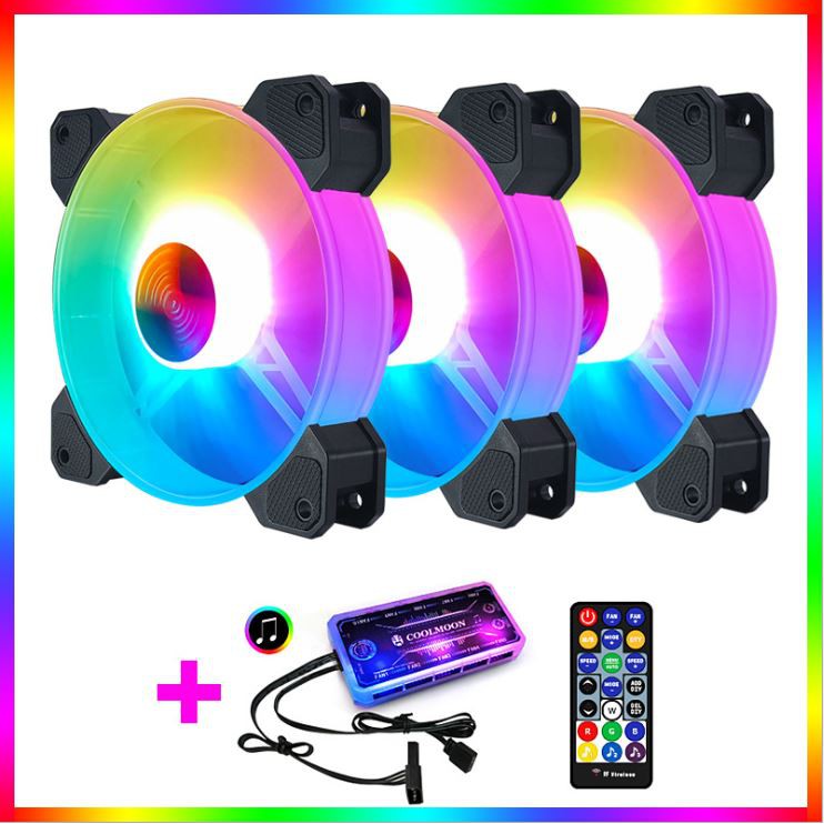 Bộ 3 Quạt Tản Nhiệt, Fan Case Coolmoon Y1 Led RGB 16 Triệu Màu, 366 Hiệu Ứng  - Kèm Bộ Hub Sync Main, Đổi Màu Theo Nhạc