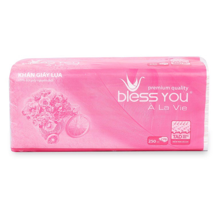 [Mã 267FMCGSALE giảm 8% đơn 500K] Giấy ăn lụa bless you hồng gói cực mềm và dai 250 TỜ