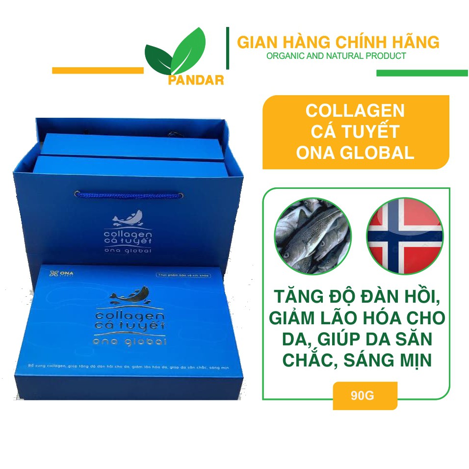 Collagen cá tuyết làm đẹp da, da săn chắc, căng bóng ngậm nước ẩm mượt hộp 30 gói, Cỏ cây hoa lá, PANDAR