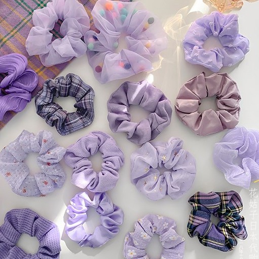 Giao ngẫu nhiên_Dây buộc tóc Scrunchies thời trang phong cách Hàn Quốc style tím ngọt ngào