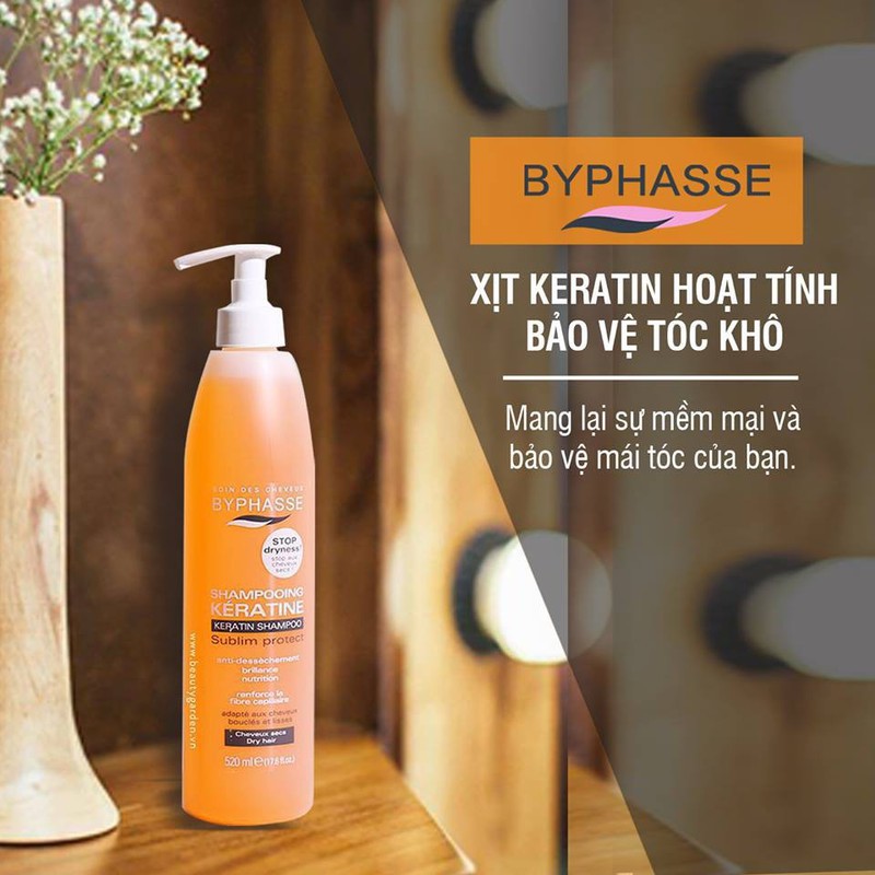 [DATE 06/24] Gội và ủ tóc chứa keratin phục hồi tóc hư tổn do hóa chất, cháy nắng Byphasse Keratin Hair Shampoo &amp; Mask