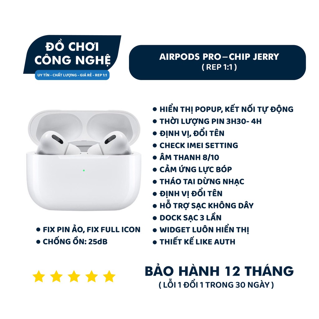 Tai Nghe Kết Nối Bluetooth Airpod Pro 5.0, Chip Jerry A8 - Đổi Tên Định Vị Xuyên Âm Chống Ồn, Sạc Không Dây | BigBuy360 - bigbuy360.vn