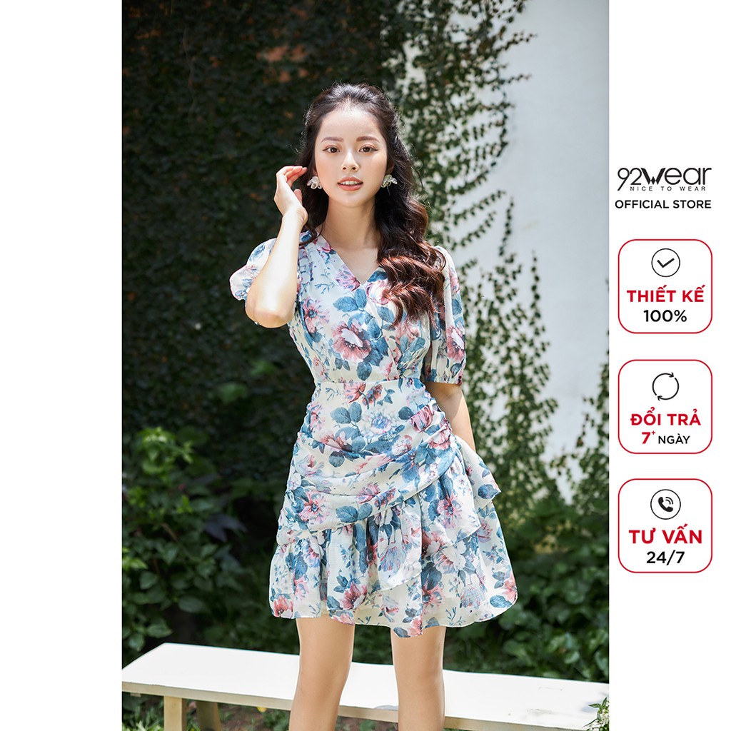 Đầm hoa 92WEAR  váy dáng xòe tay lỡ bồng nhẹ nhàng, thanh lịch DEA1817 | BigBuy360 - bigbuy360.vn