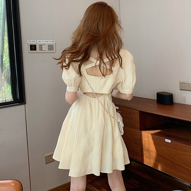 Đầm PERTY tay ngắn màu trơn phong cách Hàn Quốc thời trang mùa hè cho nữ