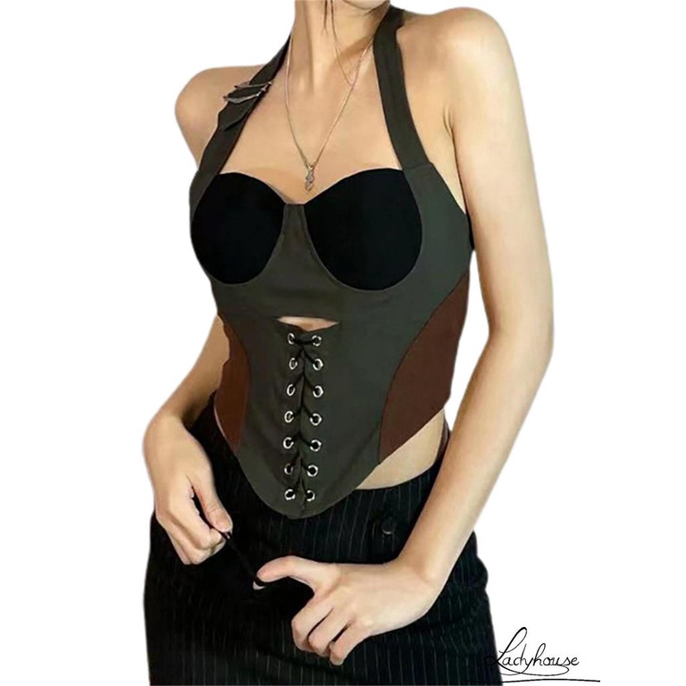 Áo tank top không tay hở lưng ôm dáng phong cách đường phố đơn giản cho nữ