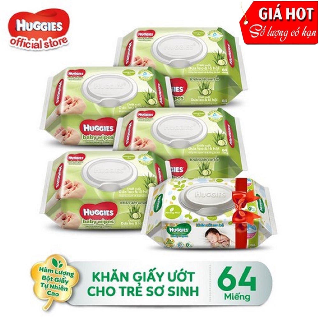 Thùng 12 gói khăn ướt huggies 64 tờ loại không mùi