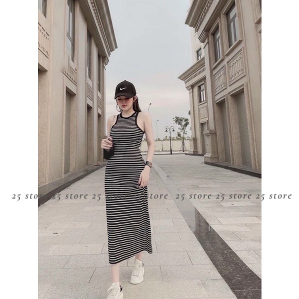 Đầm body nữ ba lỗ sọc ngang dáng dài maxi - 25 STORE