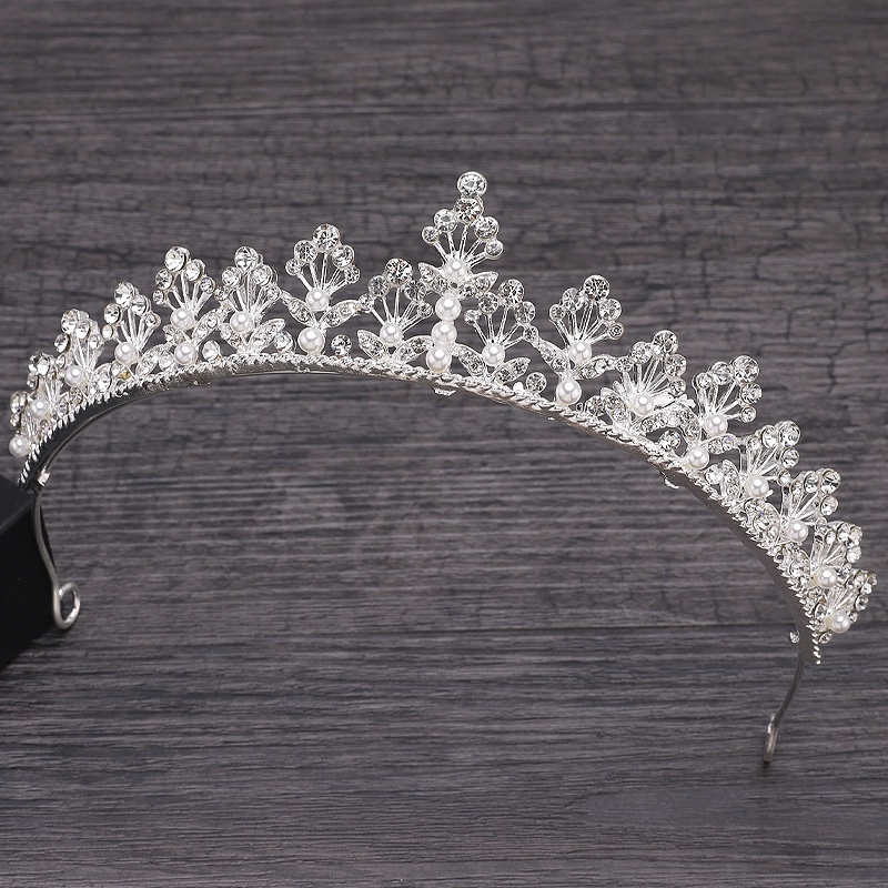 Vương miện bằng hợp kim có đính đá giả ngọc trai hai màu thời trang cho cô dâu