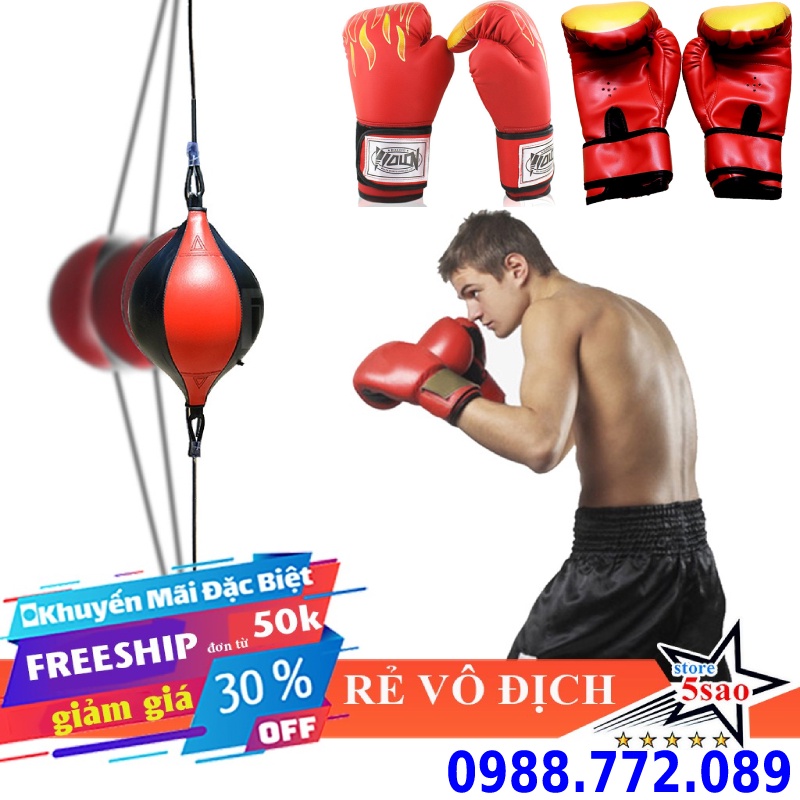 Bóng đấm phản xạ 2 dây wuboityu baisenna chính hãng tặng găng tay boxing rồng lửa hở ngón cao cấp