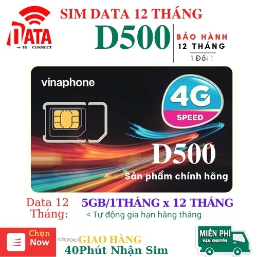 SIM D500 ( Miễn phí 1 năm vào mạng 4G Tốc Độ Cao 5GB/1Tháng ) Có Video Kèm Test Tốc Độ 4G Băng Thông 12 Tháng