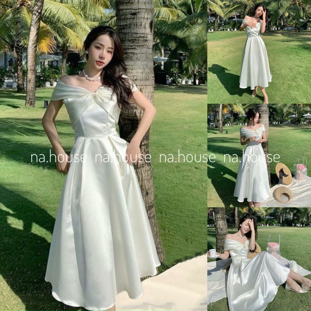 ĐẦM TRỄ VAI DỰ TIỆC SANG TRỌNG NAHOUSE VÁY TRẮNG NƠ NGỰC DÁNG XÒE THIẾT KẾ XINH XẮN VÀ SANG TRỌNG