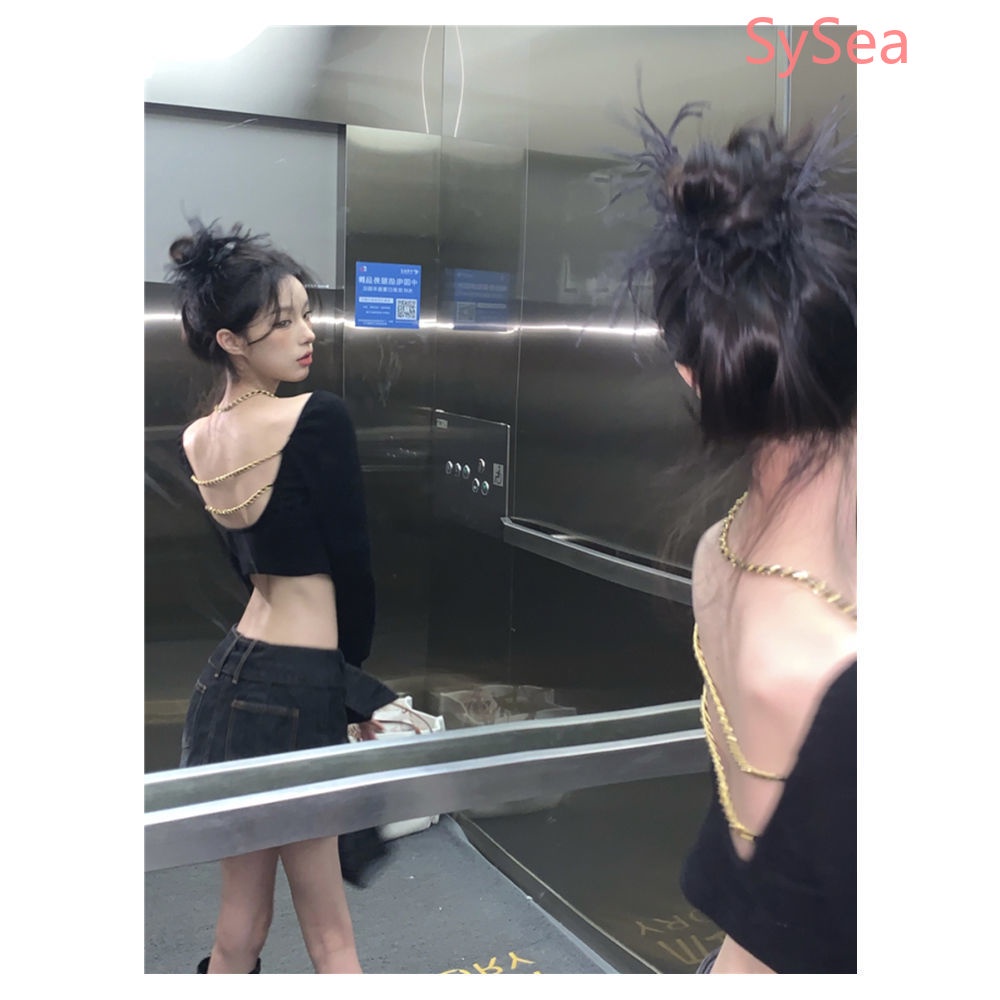 Áo Croptop Hở Lưng Phối Dây Xích Quyến Rũ Thời Trang Mùa Hè Cho Nữ