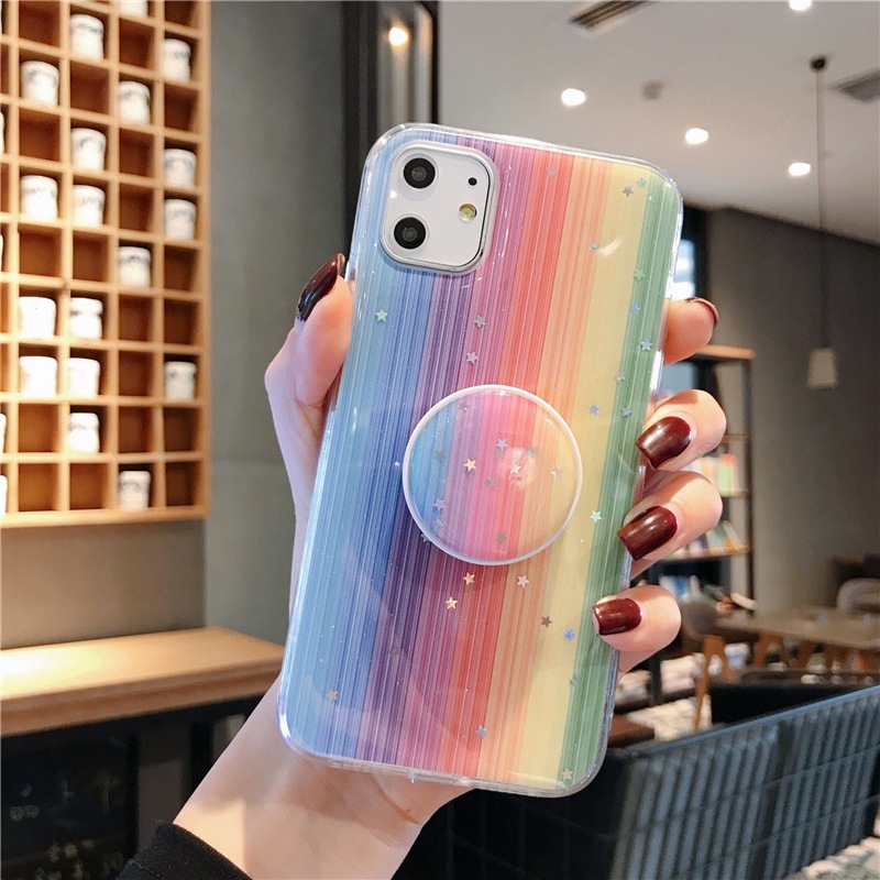 Gradient Rainbow Case iPhone 7 8 6s 6 Plus Drop-Resistant Epoxy iPhone 11 pro max Soft Cover iPhone X XS XR Mobile Phone Cases +Holder