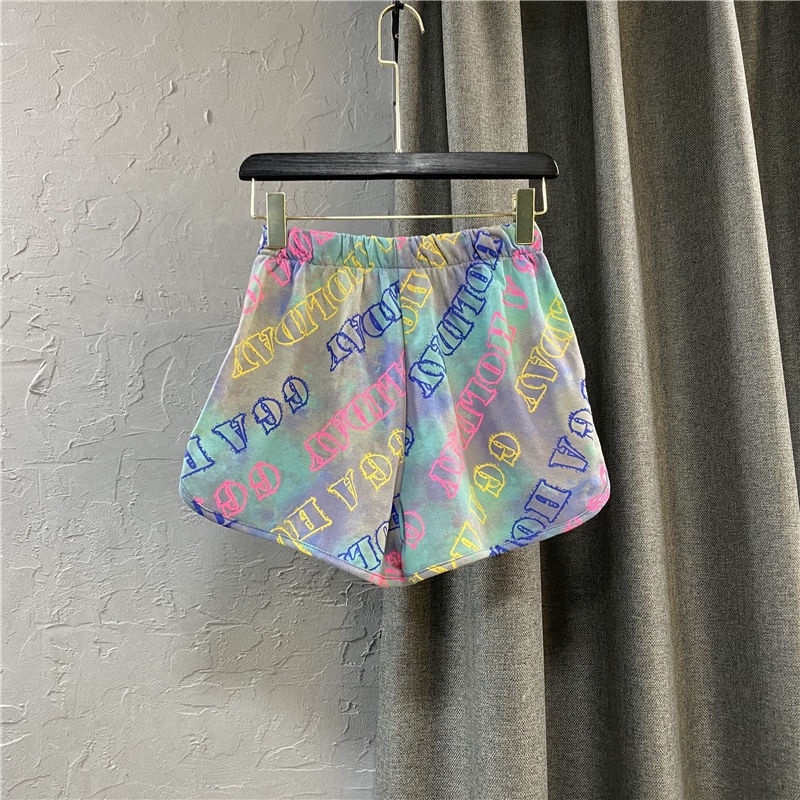 Jiashucheng Quần Short Chữ A Ống Rộng In Chữ Nhiều Màu Sắc Phong Cách Hong Kong Thời Trang Mùa Hè Mới Cho Nữ
