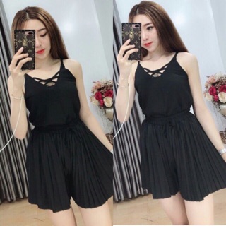 Sét áo đan dây váy quần dập ly xinh iu