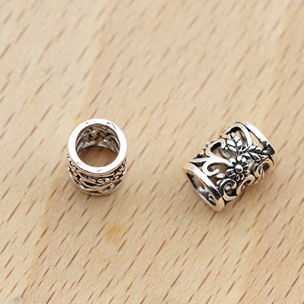 Phụ kiện Charm bạc Ống trụ khắc hoa