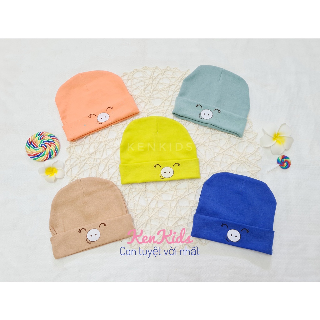 SET 5 Nón mũ tròn bo sơ sinh thun cotton hình gấu và heo ngộ nghĩnh cho bé