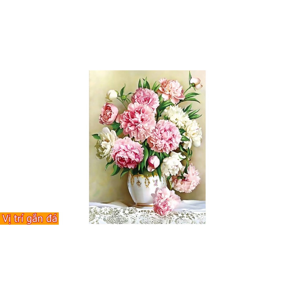 Tranh đính đá Bình hoa Mẫu đơn tuyệt đẹp KT: 50*40CM