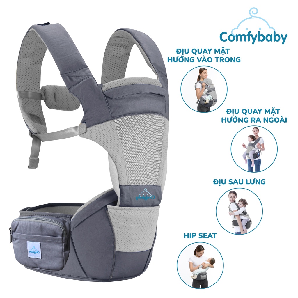 Địu em bé ngồi cao cấp siêu mềm 4 tư thế công nghệ Air Mesh thoáng khí - Comfybaby CF818 địu ngồi chữ M