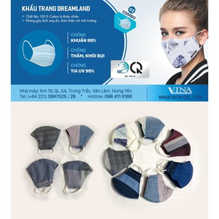 Khẩu trang vải cotton lụa Dreamland [ CAO CẤP] , khẩu trang kháng khuẩn, chống bụi, tái sử dụng nhiều lần