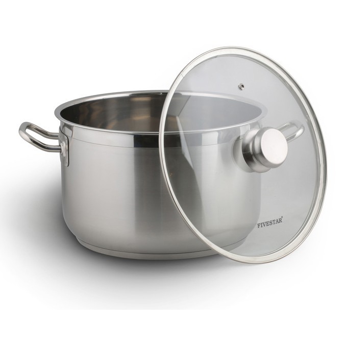 Nồi luộc gà FiveStar inox 430 nắp kính  (26cm / 28cm / 30cm / 32cm), 3 đáy dùng bếp từ, hồng ngoại , gas