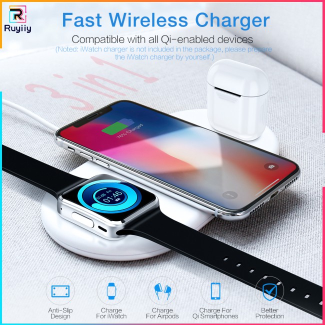 [RUY]  3 in 1 QI Wireless Charger for iPhone X XR XS movil iphon xs wireless charging stand Max Watch AirPods Mobile Phone Fast Charge for Samsung