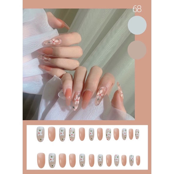 Set 24 móng giả D074 dáng dài, tặng kèm keo và dũa