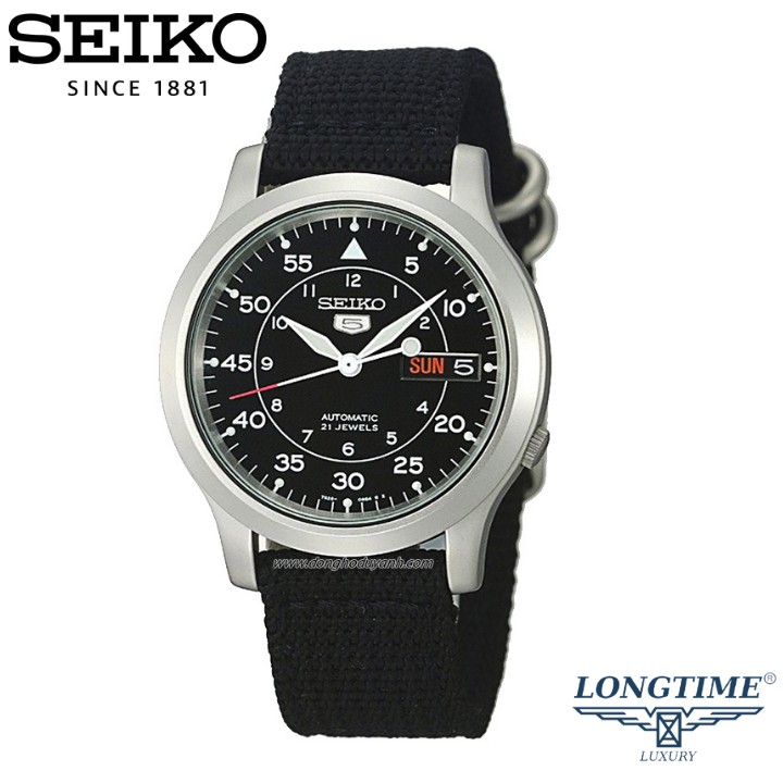 Đồng Hồ Nam Máy Cơ Seiko 5 quân đội SNK809K2S - dây nato đen - mặt đen , chống nước , bảo hành chính hãng