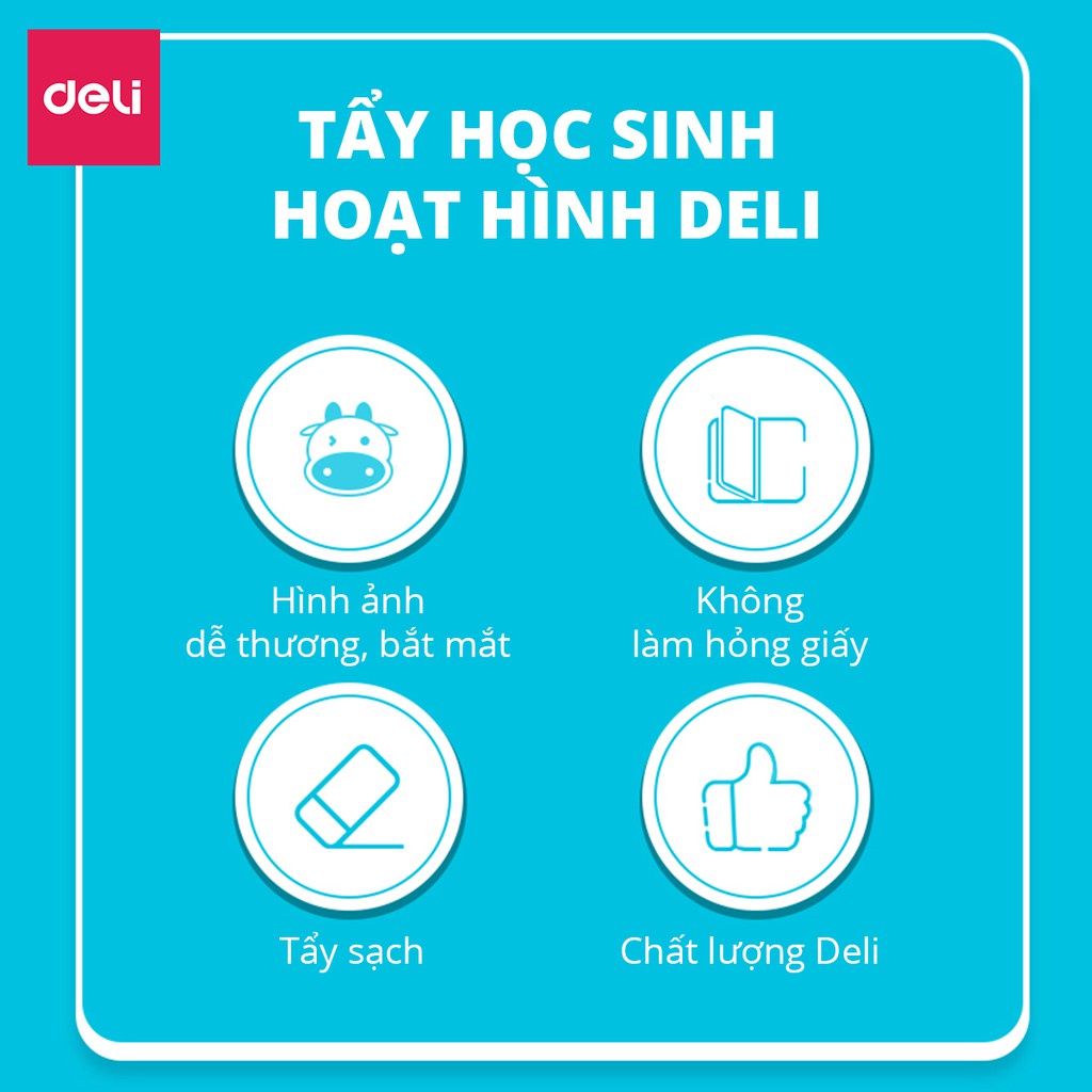 Hộp 22 gôm tẩy học sinh Deli -tạo hình đáng yêu, tẩy chì 2B - cùng bé sáng tạo 71055/71054 - vpp Diệp Lạc