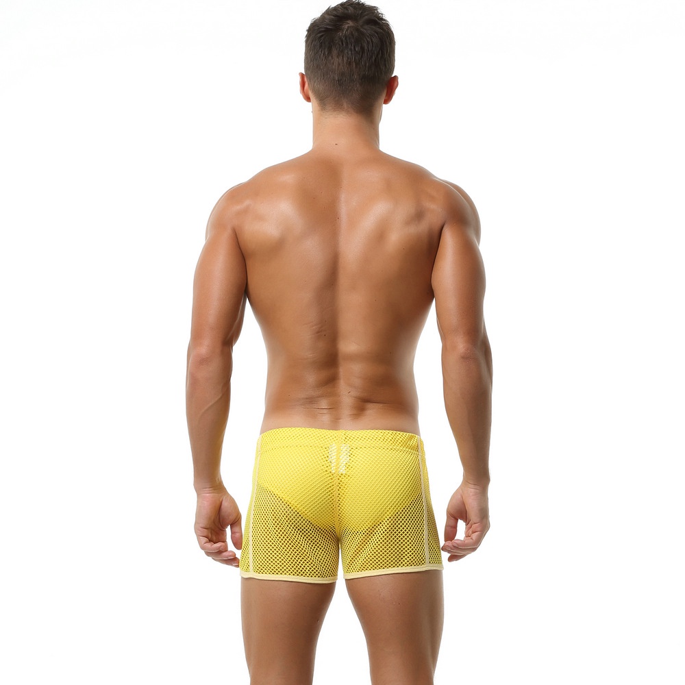 Nam Nhà Quần SEOBEAN Thấp Eo Mũi Tên Quần Gợi Cảm Trong Suốt Lưới Quần Short Nhà Màu Trơn Thoáng Khí Pyjama Quần