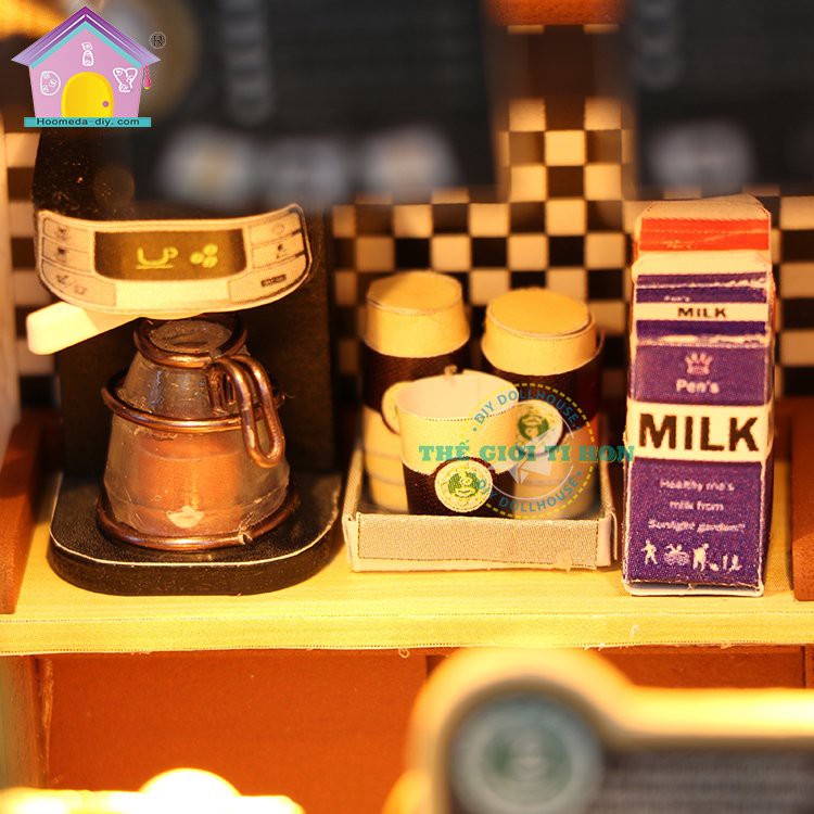 Mô Hình Nhà Gỗ Búp Bê Tí Hon DIY: Tiệm Cafe Coffee Time C006 - Tặng Keo Rán