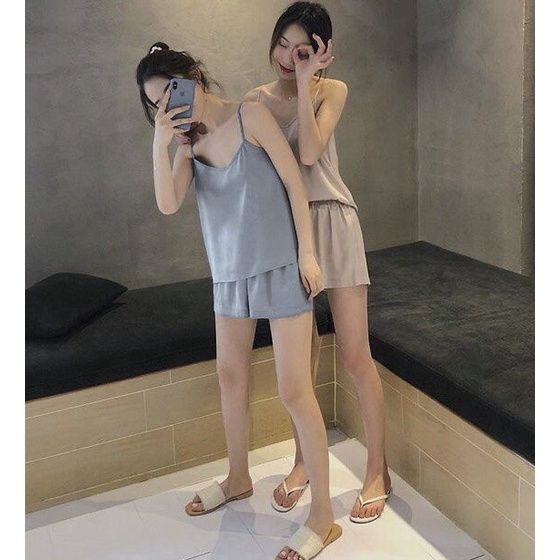 [C431] Set đồ ngủ nữ 2 dây đũi lụa thô đen hồng xanh freesize mềm mát sexy wikishop