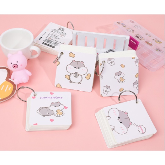 Flashcard Học Từ Vựng Ngọai Ngữ Trung Nhật Anh Hàn Vuông Hình Con Vật Cute ( 80 tờ)
