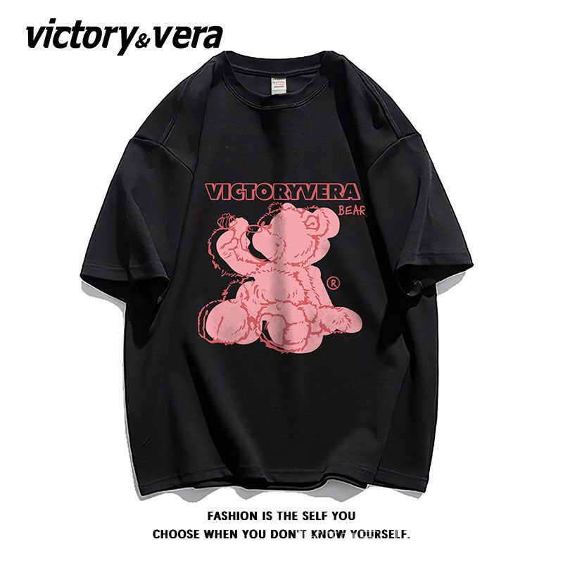 Áo Thun Cotton Dáng Rộng Tay Lỡ In Hình Gấu Phong Cách Preppy Mùa Hè Hàng Mới Dành Cho Bạn Nữ 2022