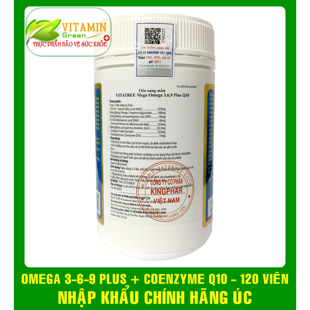 VITATREE MEGA OMEGA 369 PLUS Q10 TĂNG CƯỜNG  CHỨC NĂNG TIM MẠCH (120 viên) | NHẬP KHẨU CHÍNH HÃNG ÚC