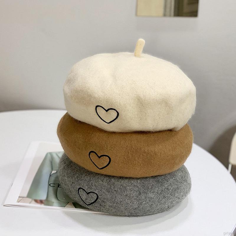 Mũ beret thêu hình trái tim phong cách Hàn Quốc cổ điển thời trang cho nữ