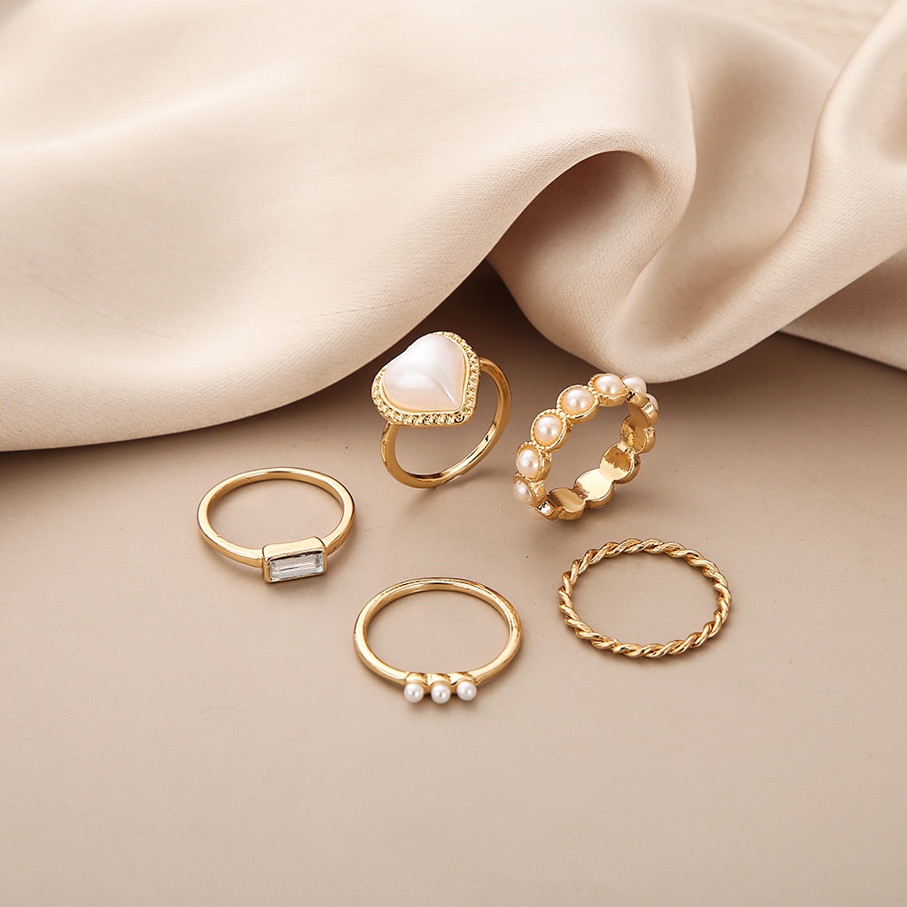 Set 5 Nhẫn Đeo Tay Kim Loại Đính Đá Thời Trang Cho Nữ