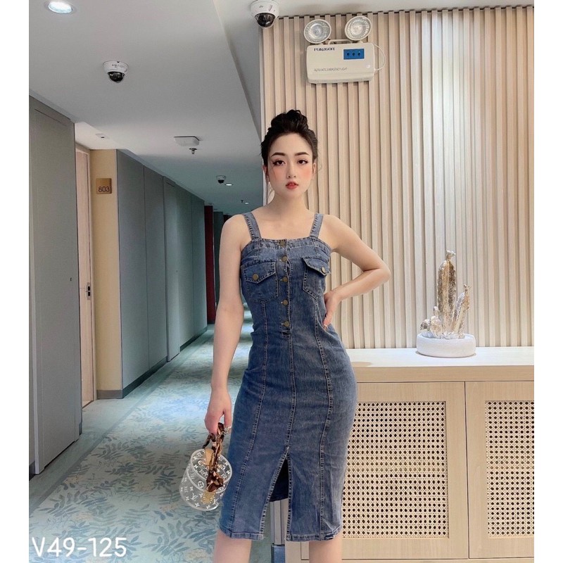 🙆🏼‍♀️FREESHIP🙆🏼‍♀️ Váy Jean 2 Dây Xẻ Trước sẵn hàng tại shop