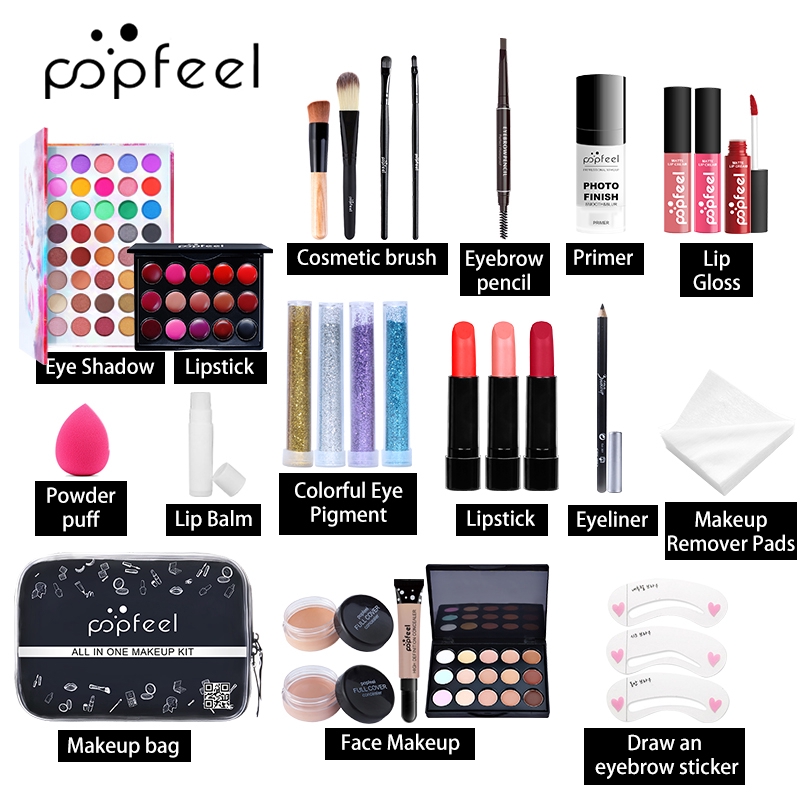 POPFEEL Basic Make up Set cosmetics kit KIT005(eyeshadow lipstick,eyebrow,BB cream,face powder,concealer,polish nail) 30 pcs in 1 set