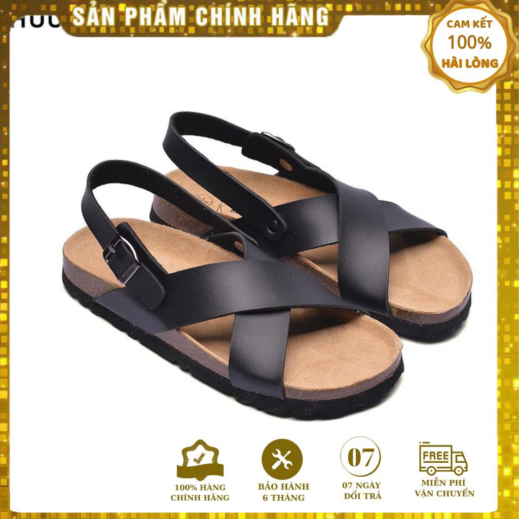 Sandal Huucuong quai chéo đen đế trấu - 2154