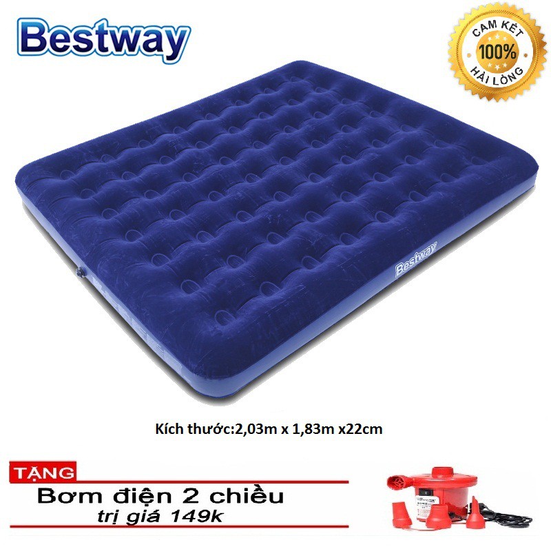 Đệm Hơi-Nệm hơi Cao Cấp Bestway cỡ 203*180*22CM Tặng 1 Bơm điện.