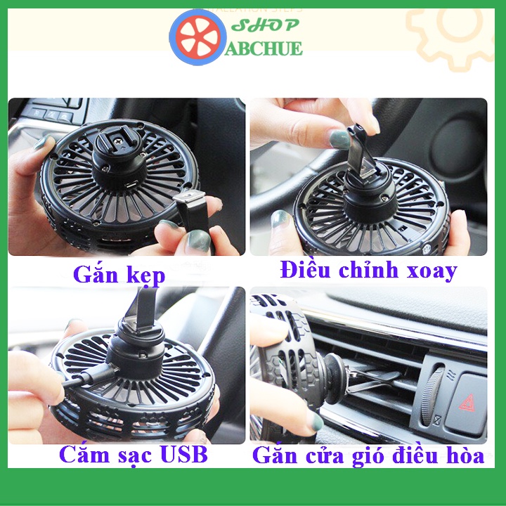 Quạt ô tô mini để taplo xe ô tô , Gắn cửa gió điều hòa có đèn led kết hợp sáp thơm